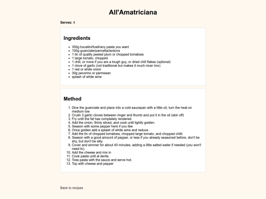 recipes/amatriciana screenshot