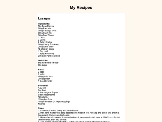 recipes/lasagna screenshot