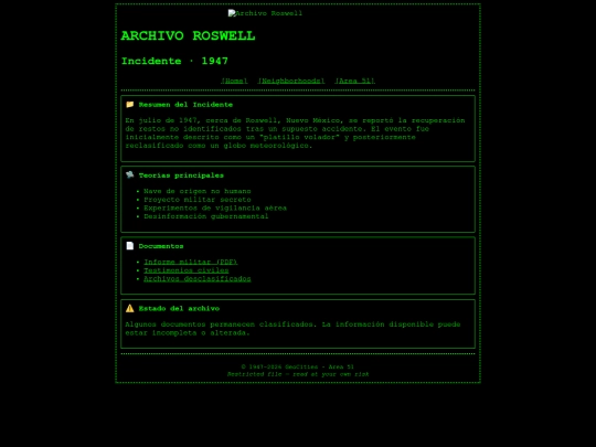 geocities/Area51/roswell screenshot