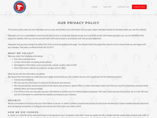 geocities/Tokyo/karate/privacypol screenshot