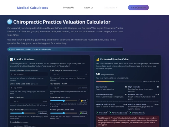 chiropractic-valuation screenshot