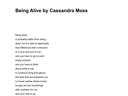 being-alive-by-cassandra-moss screenshot