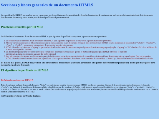 Secciones y líneas generales de un documento HTML5/Secciones screenshot
