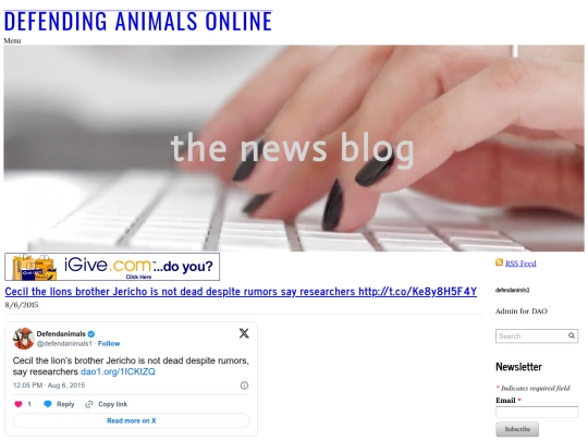 www.defendanimals.net/mainnewsblog/cecil-the-lions-brother-jericho-is-not-dead-despite-rumors-say-researchers-httptcoke8y8h5f4y screenshot
