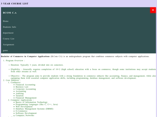 students-login/3year-login/courselist screenshot