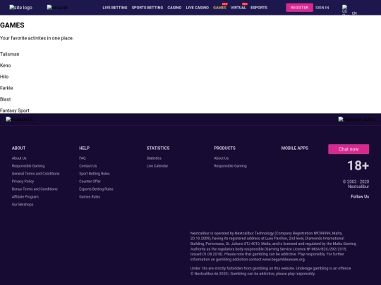 Bets/games screenshot