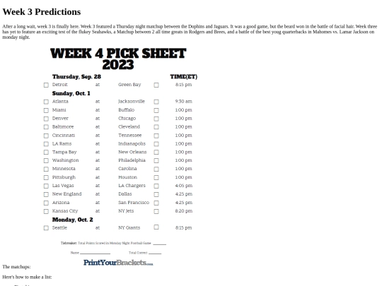 nfl predictions/week3 screenshot