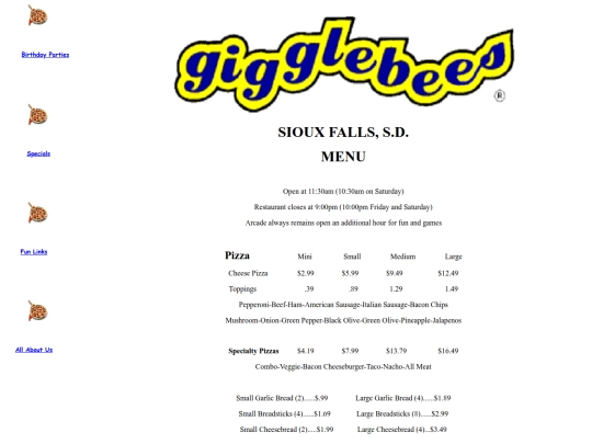 Gigglebees/Menu/Untitled Document screenshot