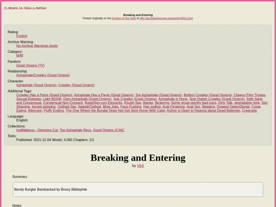 fanfic/HTML/BaE screenshot