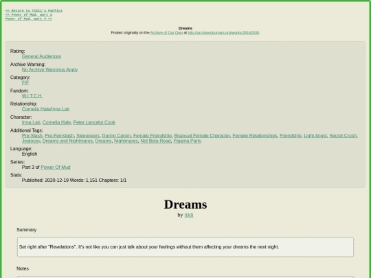 fanfic/HTML/Dreams screenshot