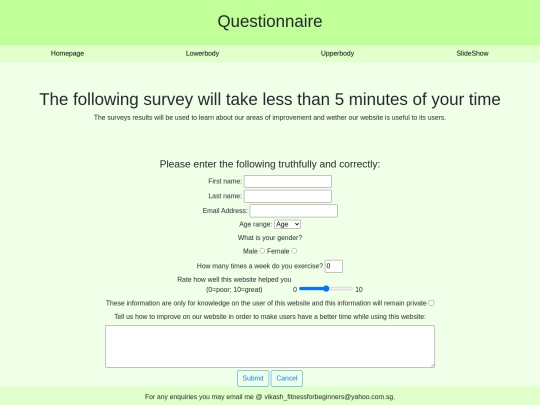 Questionnaire screenshot