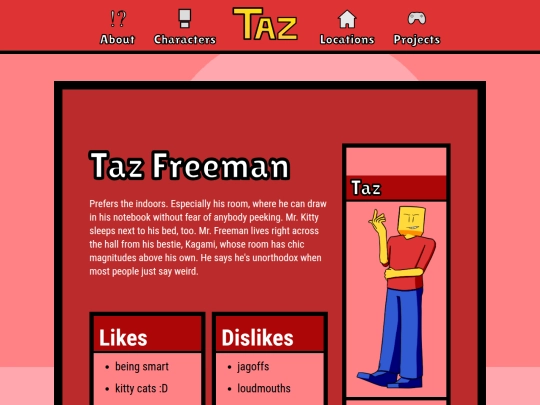 character page/taz/taz page screenshot