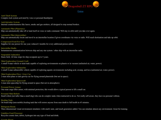 Equipment/extras screenshot