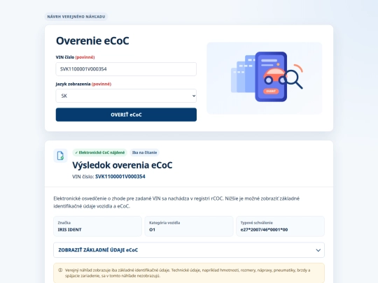 COC generátor /rcoc_vzor_verejny_nahlad_zakladne_udaje screenshot