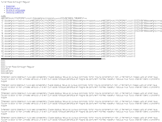 webfont/turretroad-extralight-demo screenshot