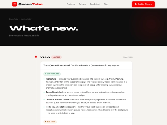 queuetube/versions screenshot