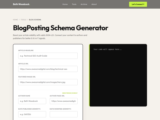 tools/blogposting-schema-generator screenshot