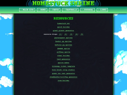 shrines/homestuck/links screenshot