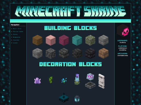 shrines/minecraft/faves screenshot
