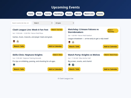 events screenshot