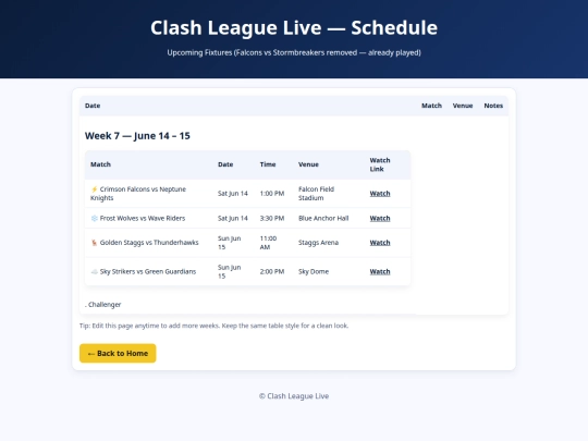 schedule screenshot
