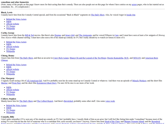 links/comedians screenshot