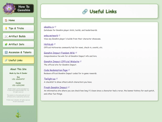 links screenshot
