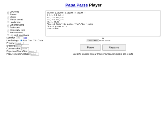 PapaParse/player/player screenshot