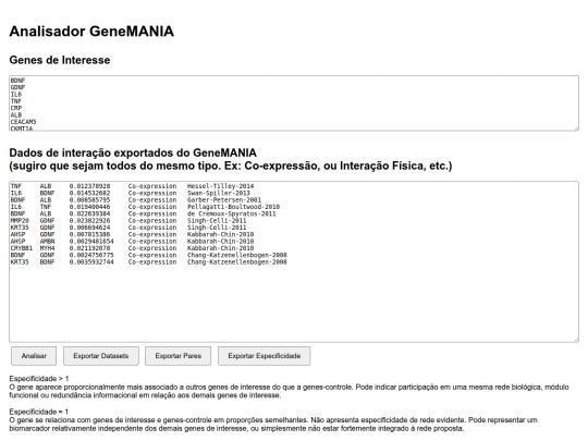 Genemania screenshot