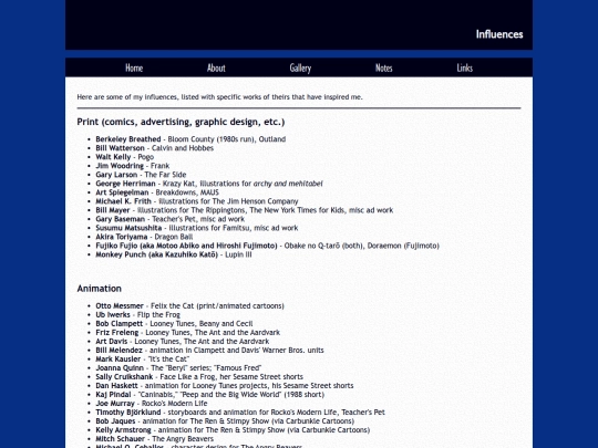 about/influences screenshot