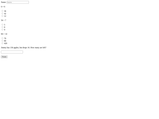 MathTestForm screenshot