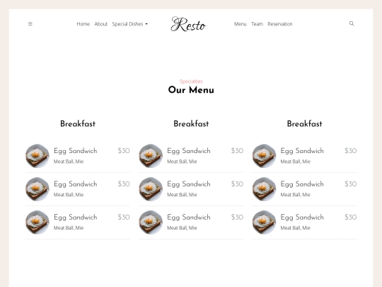 menu screenshot