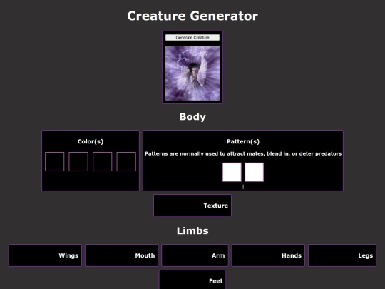 universeGenerator/creatureGenerator/creatureGenerator screenshot