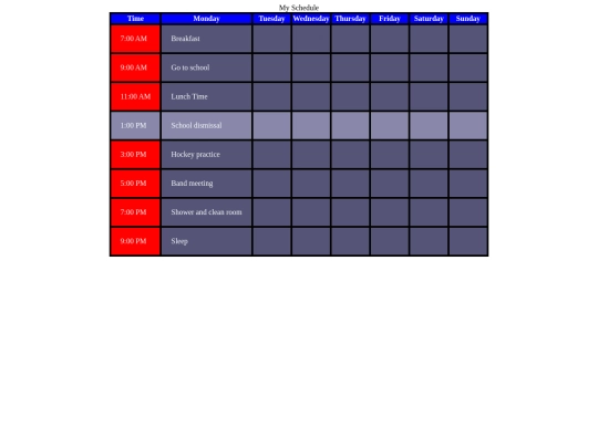 schedule screenshot
