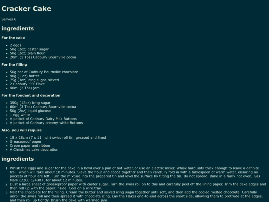 Pages/Capture/Cadbury2003/Recipes/Christmas/CrackerCake screenshot