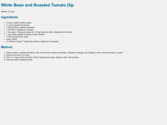 Pages/Pages_Old/Food/Stores/Wholefoods/Appetizers/WhiteBeanRoastedTomatoDip screenshot