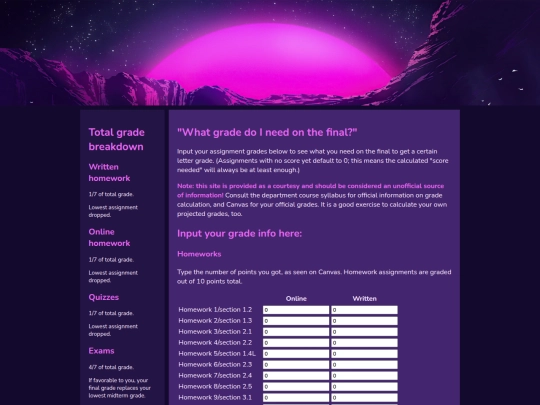 finalGradeStanding screenshot