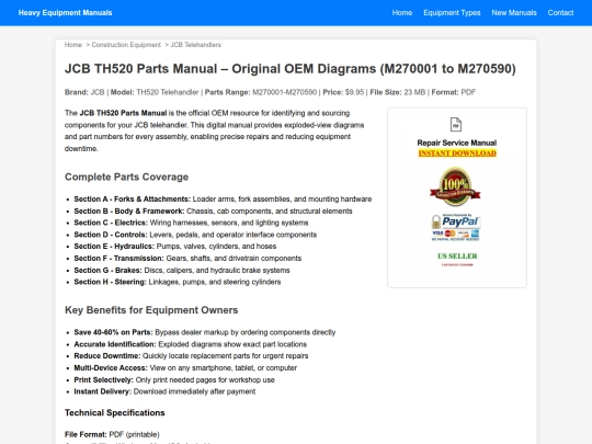 jcb-th520-parts-manual-oem-digital-download screenshot