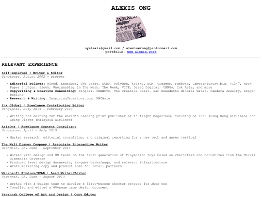 work/resume screenshot