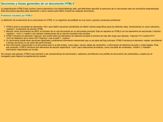 Secciones y líneas generales de un documento HTML5 screenshot