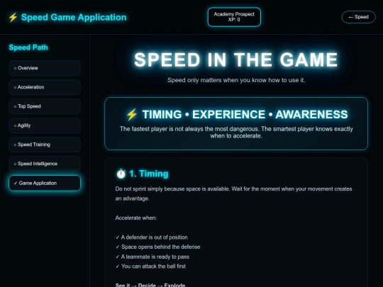 soccer/speed-game-application screenshot