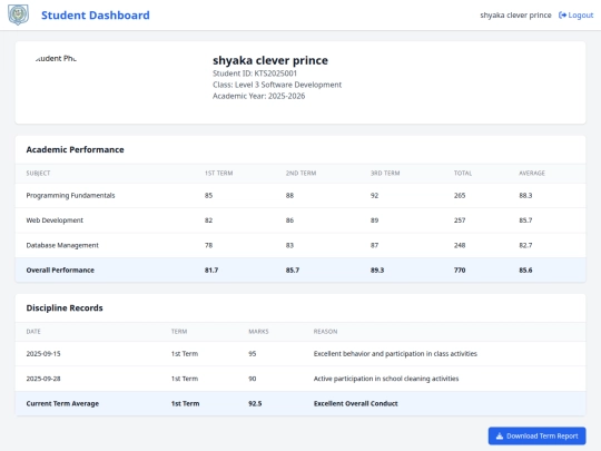 student-dashboard screenshot