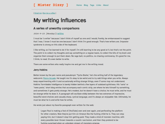 blog/writing-influences screenshot