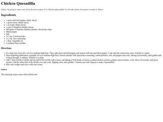 Chicken Quesadilla recipe screenshot