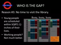 presentations/WLA2013/img/MindTheGapSlide07Reason03NoTime.jpg